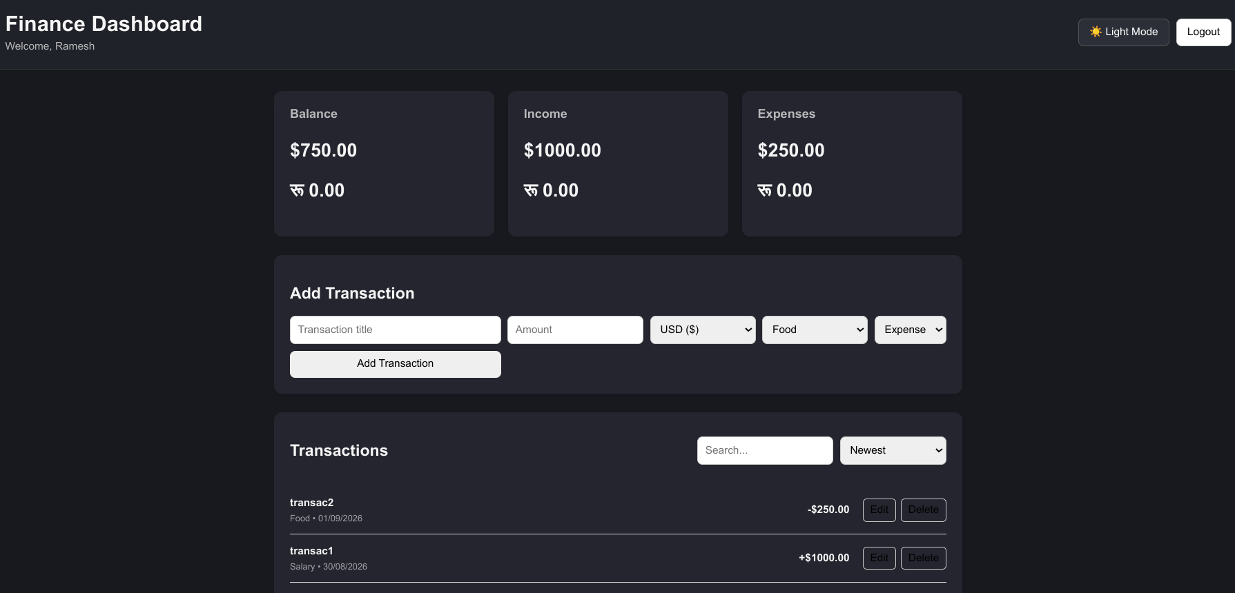Personal Finance Dashboard